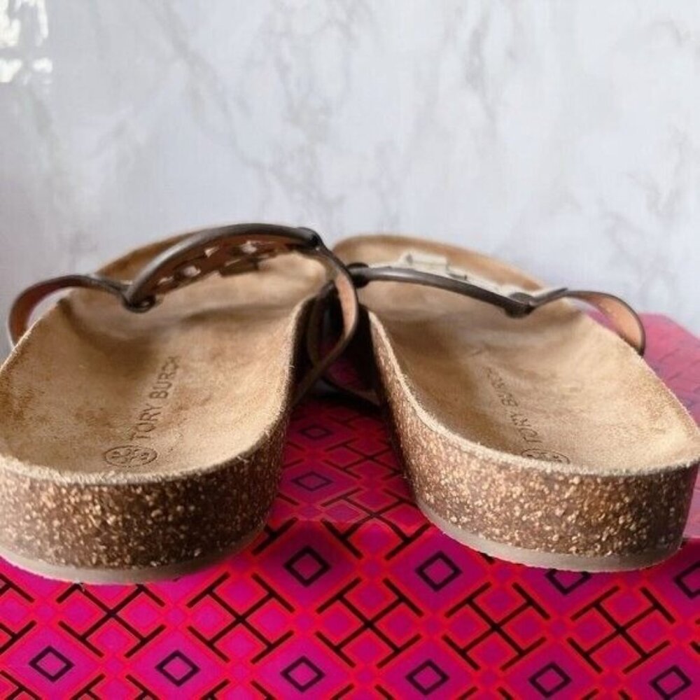 Tory Burch Miller Cloud Thong Flat Sandals Spark Gold Leather Womens US 8 - Picture 5 of 8